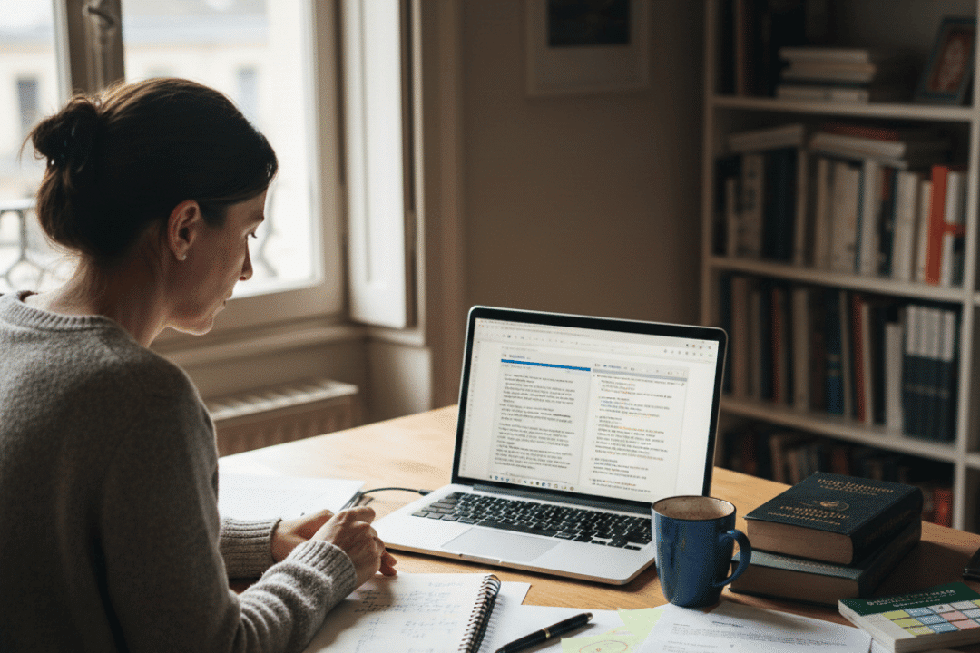 professional language translator reviewing documents for accuracy and clarity