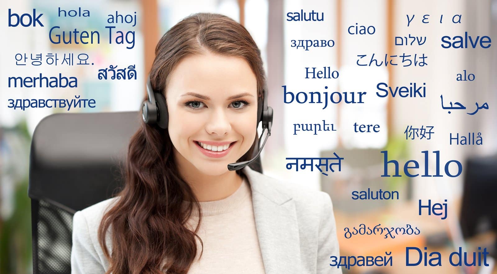 Language services representative wearing a headset